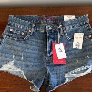 Lucky Brand Women's Distressed high rise mom Blue Jean Shorts